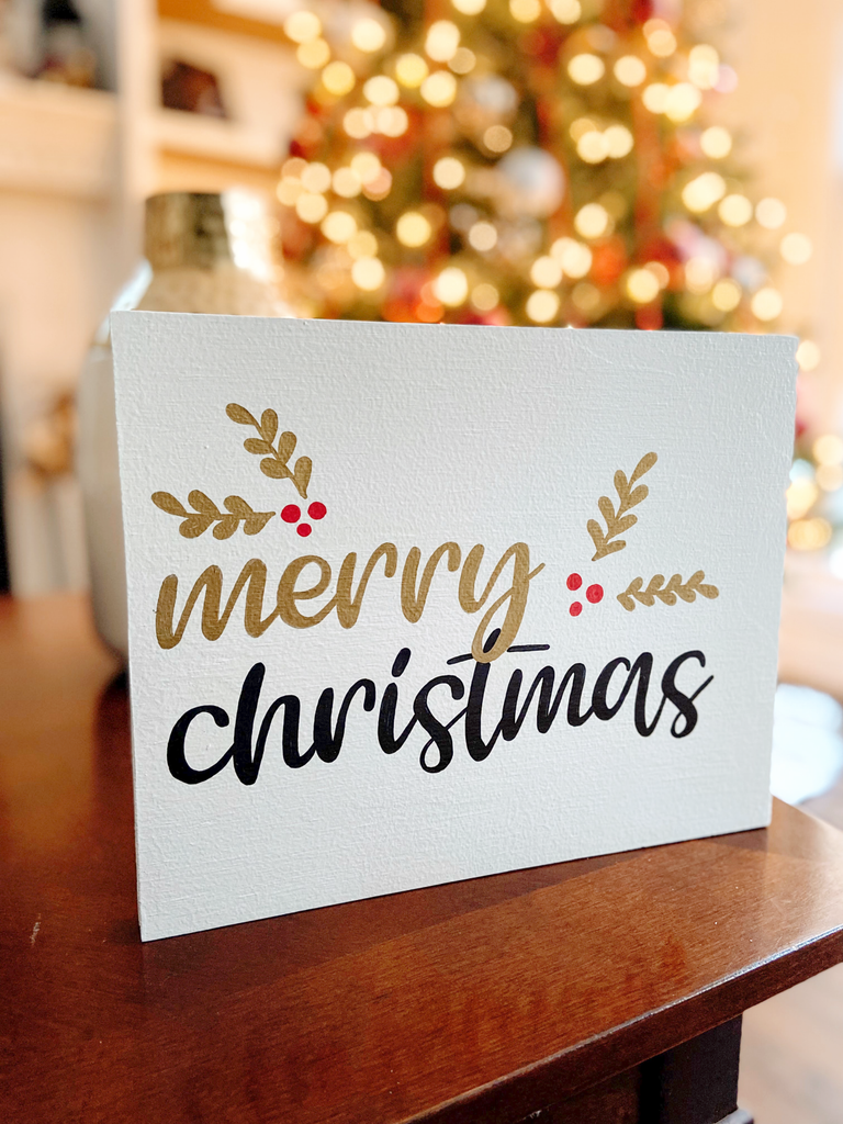 Merry Christmas white wood sign