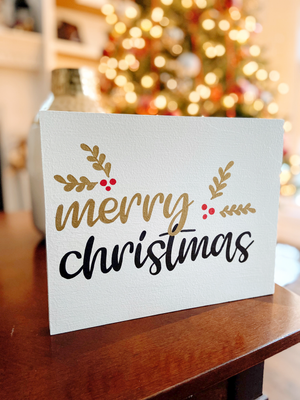 Merry Christmas white wood sign